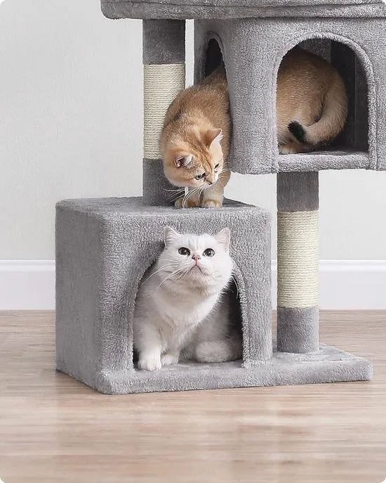 Grote Krabpaal voor meerdere Katten, Kat Condo met Hangmat, Kattenpaal, 96 cm, lichtgrijs
