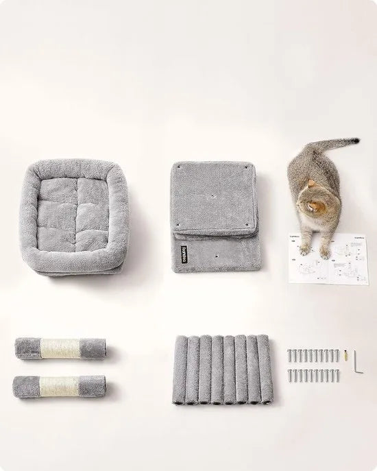 Grote Krabpaal voor meerdere Katten, Kat Condo met Hangmat, Kattenpaal, 96 cm, lichtgrijs