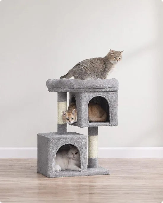 Grote Krabpaal voor meerdere Katten, Kat Condo met Hangmat, Kattenpaal, 96 cm, lichtgrijs