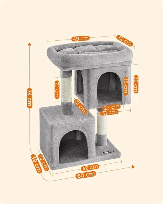 Grote Krabpaal voor meerdere Katten, Kat Condo met Hangmat, Kattenpaal, 96 cm, lichtgrijs