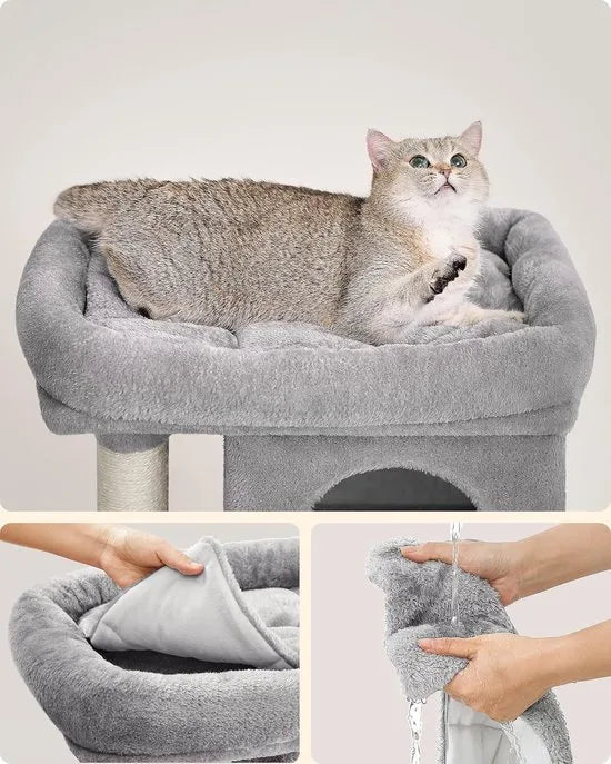 Grote Krabpaal voor meerdere Katten, Kat Condo met Hangmat, Kattenpaal, 96 cm, lichtgrijs