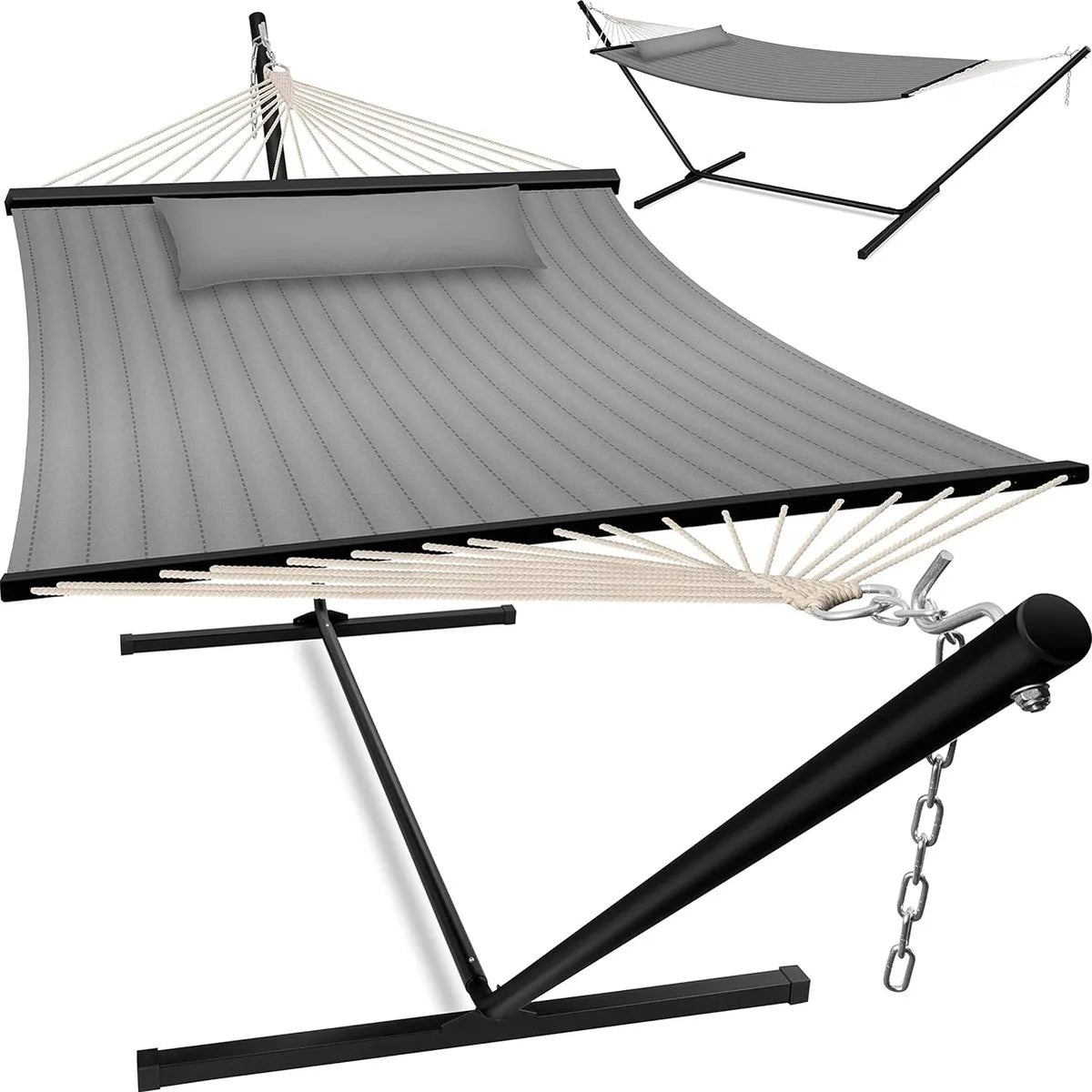 Hangmat - Hangmat met Standaard - hangmat 2 persoons - met metalen frame - voor Tuin Balkon Terras - Antraciet kleur – Grijs