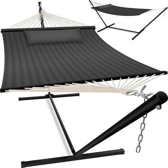 Hangmat - Hangmat met Standaard - hangmat 2 persoons - met metalen frame - voor Tuin Balkon Terras - Antraciet kleur