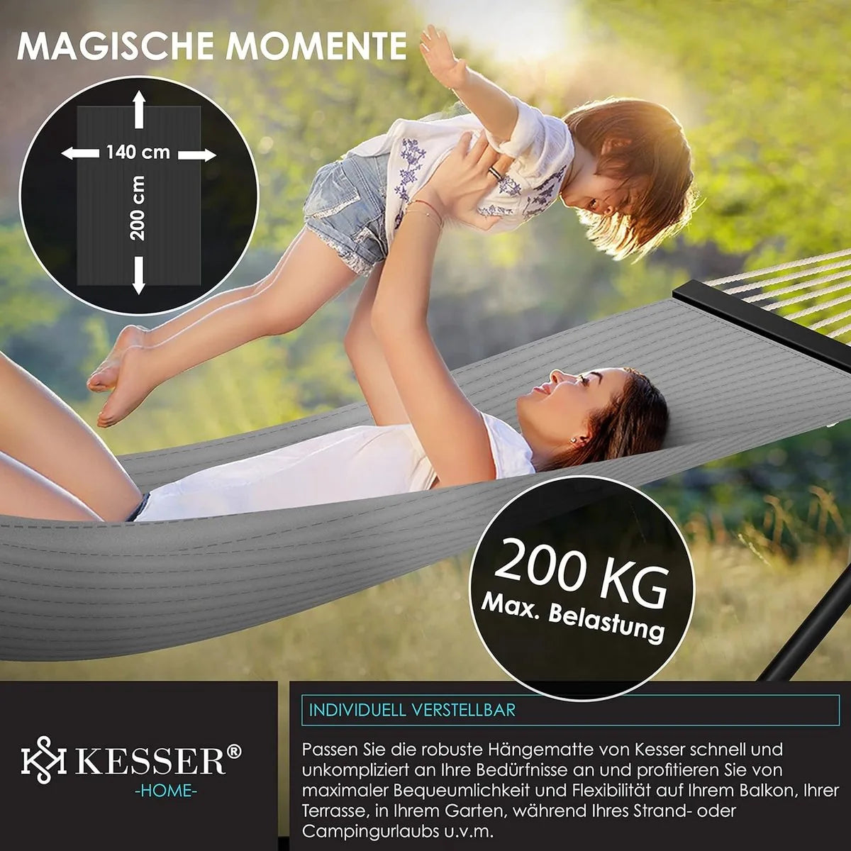 Hangmat - Hangmat met Standaard - hangmat 2 persoons - met metalen frame - voor Tuin Balkon Terras - Antraciet kleur – Grijs