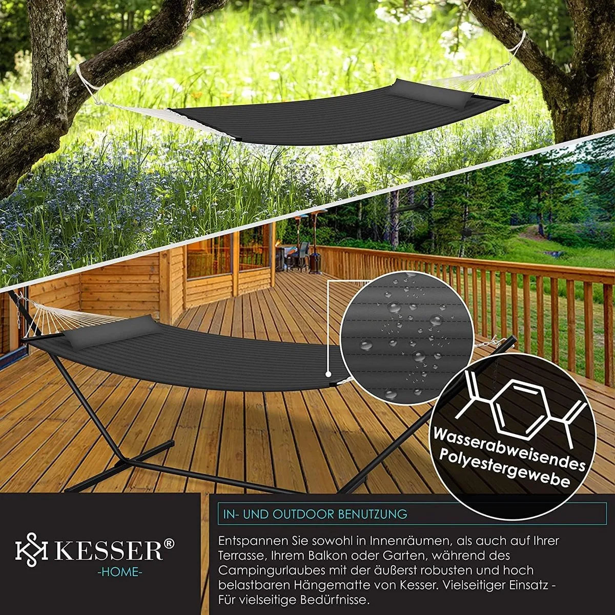 Hangmat - Hangmat met Standaard - hangmat 2 persoons - met metalen frame - voor Tuin Balkon Terras - Antraciet kleur