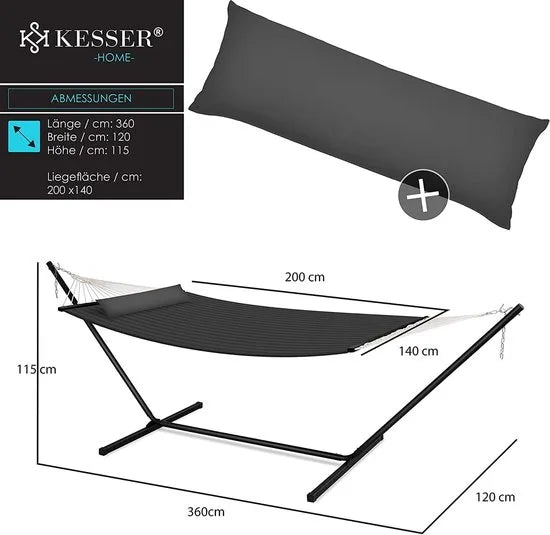 Hangmat - Hangmat met Standaard - hangmat 2 persoons - met metalen frame - voor Tuin Balkon Terras - Antraciet kleur