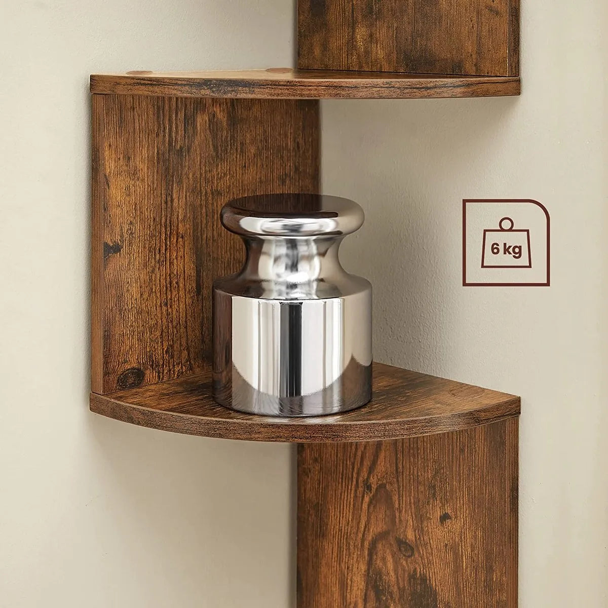 hoekplank, wandplank met 5 planken, zwevende plank, voor keuken, slaapkamer, woonkamer, studeerkamer, kantoor, donkerbruin LBC20BX