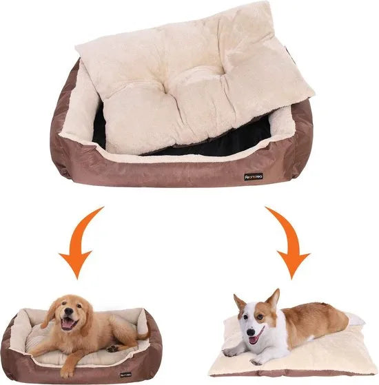 hondenmand, hondensofa, hondenkussen, binnenkussen aan beide zijden te gebruiken, 65 x 55 x 17 cm, bruin PGW03Z