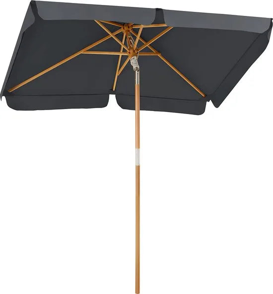 Hoppa! Balkonparasol, 200 x 125 cm, rechthoekige balkonparasol, bescherming tegen de zon tot UPF 50+, parasolstok, houten parasol baleinen, buigbaar, zonder standaard, tuin, buiten, grijs