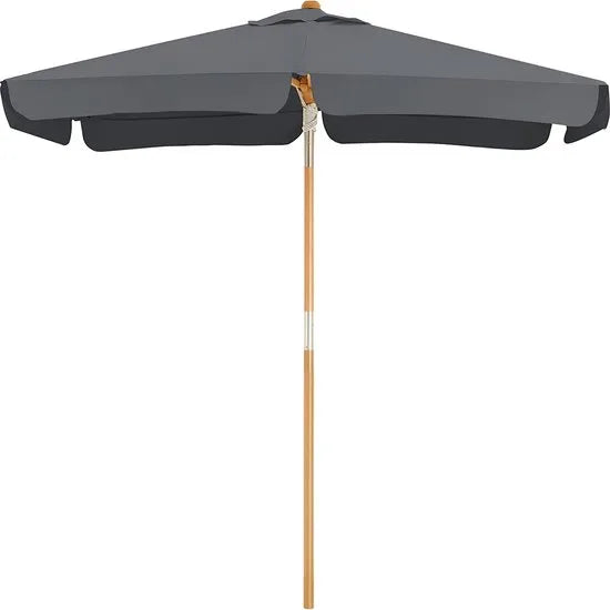 Hoppa! Balkonparasol, 200 x 125 cm, rechthoekige balkonparasol, bescherming tegen de zon tot UPF 50+, parasolstok, houten parasol baleinen, buigbaar, zonder standaard, tuin, buiten, grijs