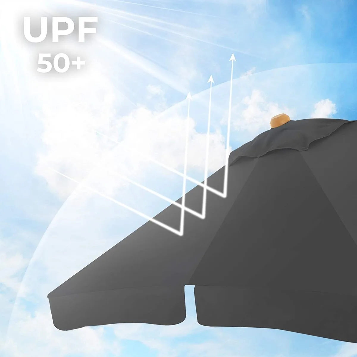 Hoppa! Balkonparasol, 200 x 125 cm, rechthoekige balkonparasol, bescherming tegen de zon tot UPF 50+, parasolstok, houten parasol baleinen, buigbaar, zonder standaard, tuin, buiten, grijs