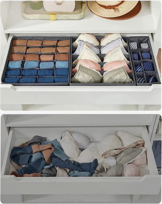 Hoppa! opbergdozen voor ondergoed (set van 8), opbergdoos, lade-organizer, opbergsysteem voor garderobe, voor bh's, ondergoed, sokken, stropdassen, vouwdozen, stoffen dozen,Grijs