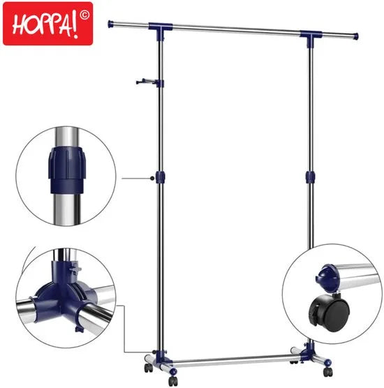 Hoppa! - Verstelbare Kapstok op Wielen - Grijs - Metaal - 150 x 165 cm