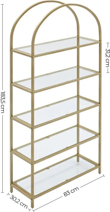 Hoppa! vrijstaande plank »LGT050A01«, opbergplank, vrijstaande plank van gehard glas, goudkleurig