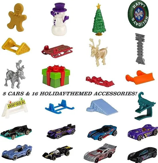 Hot Wheels GTD78 - 2021 adventskalender met 24 verrassingen, inclusief 8 voertuigen in schaal 1:64, andere coole accessoires, speelmat, kerstcadeau voor verzamelaars en kinderen vanaf 3 jaar