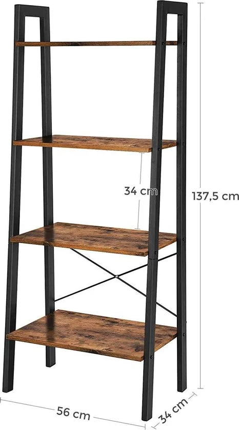 Industriële Wandkast met 4 Planken - Zwart/ Rustiek Bruin