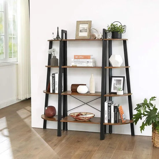 Industriële Wandkast met 4 Planken - Zwart/ Rustiek Bruin