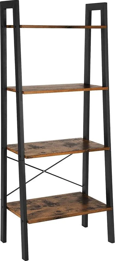 Industriële Wandkast met 4 Planken - Zwart/ Rustiek Bruin