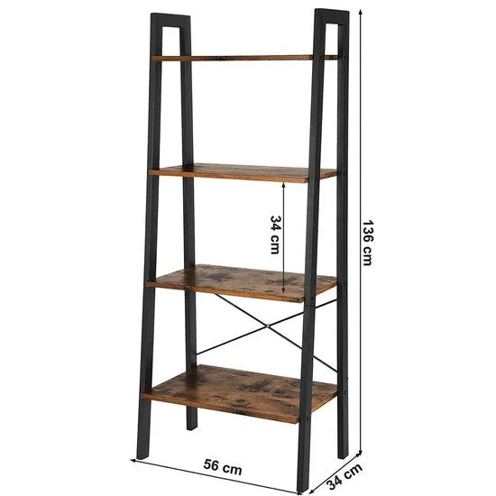 Industriële Wandkast met 4 Planken - Zwart/ Rustiek Bruin