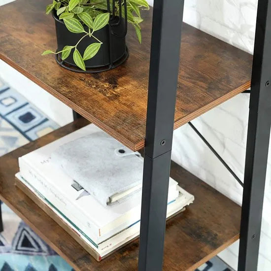 Industriële Wandkast met 4 Planken - Zwart/ Rustiek Bruin