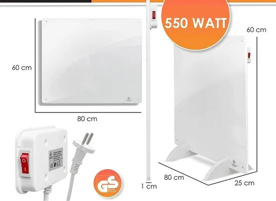Infrarood Verwarmingspaneel 550W staand of hangend - Paneel - Verwarming vrijstaand - Verplaatsbaar - Heater