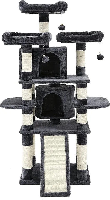 kattenboom groot, kattenboom met 3 gezellige uitkijkplateaus, kattenspeelgoed met 2 knuffelgrotten, dikke sisalstammen, extra krabplank, stal, 172 cm, rookGrijs PCT18GYZ