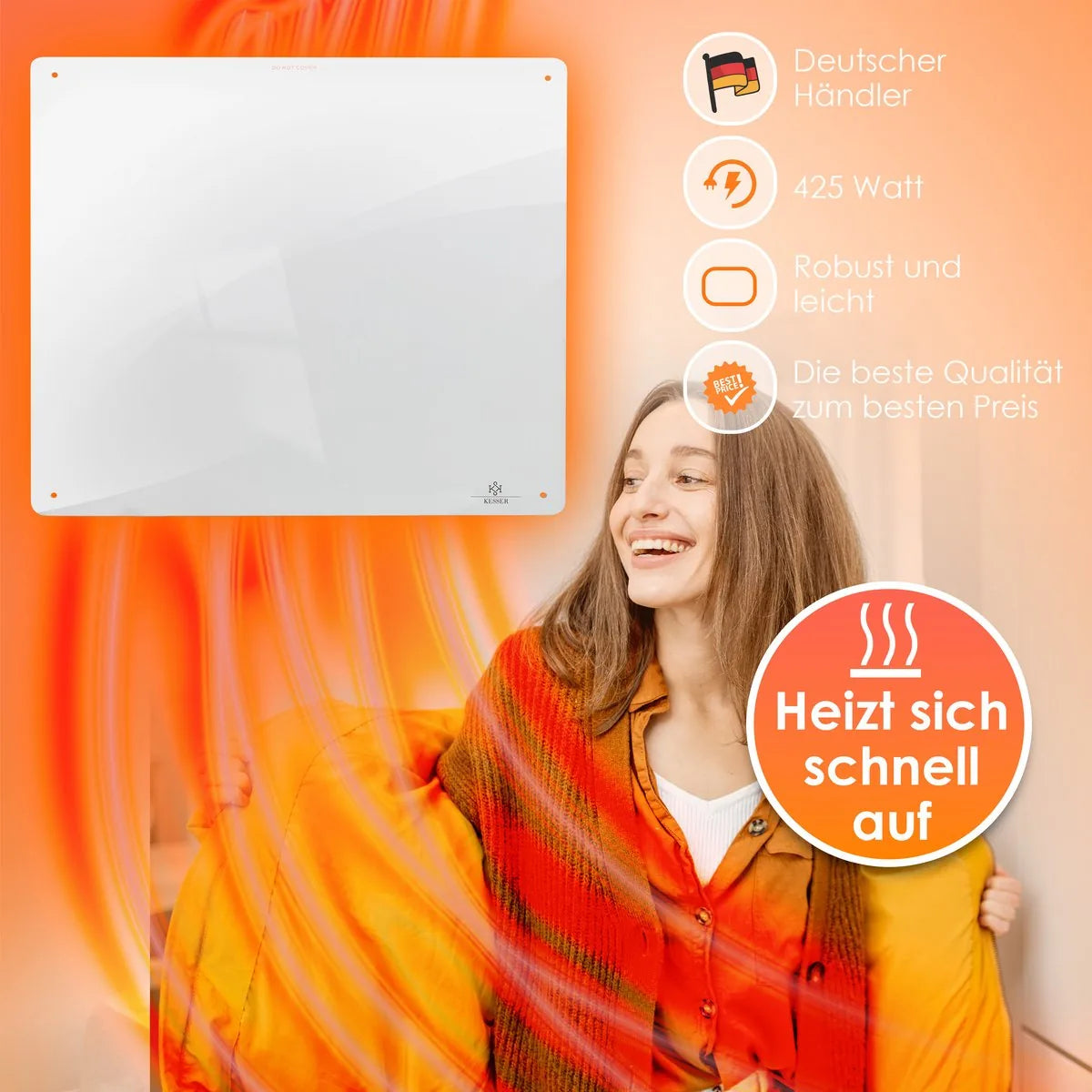 Kesser Infrarood Verwamingspaneel - 550 Watt - Infrarood kachel - Energiezuinig - Heater