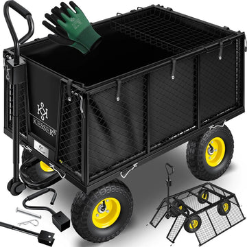 KESSER® Tuinkar Handtrekwagen 550 kg belastbare transportkar tuinkar afneembaar zeil gereedschapswagen veelzijdig te gebruiken incl. handschoenen - 550Kg (Zwart)