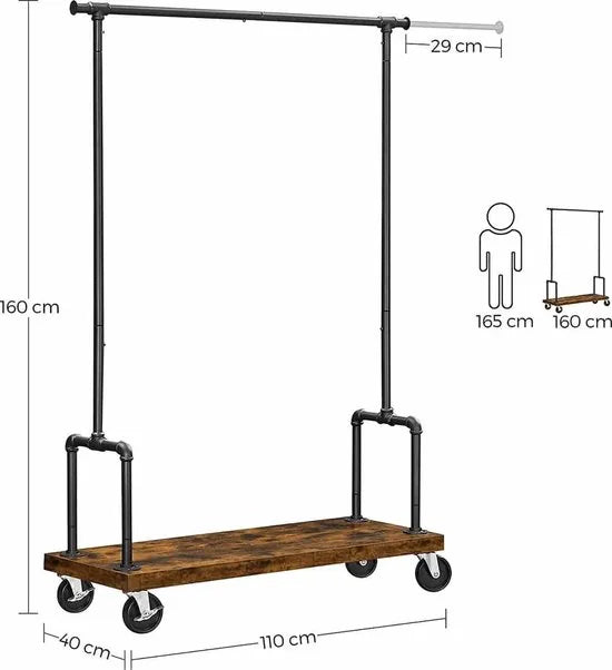Kledingrek - DesignFashion - Industriële stijl - Praktisch - Bruinzwart