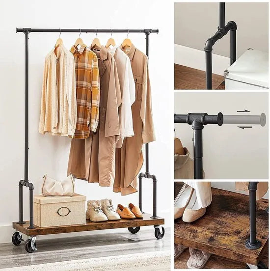 Kledingrek - DesignFashion - Industriële stijl - Praktisch - Bruinzwart