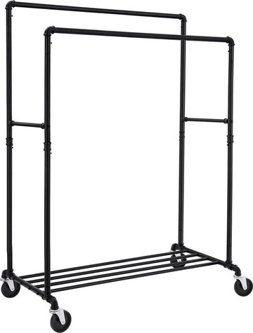 Kledingrek Jorginho - Zwart metaal - Kledingrek op wieltjes - Kledingkast - Garderobe-organizer - Slaapkamer - tot 110 kg