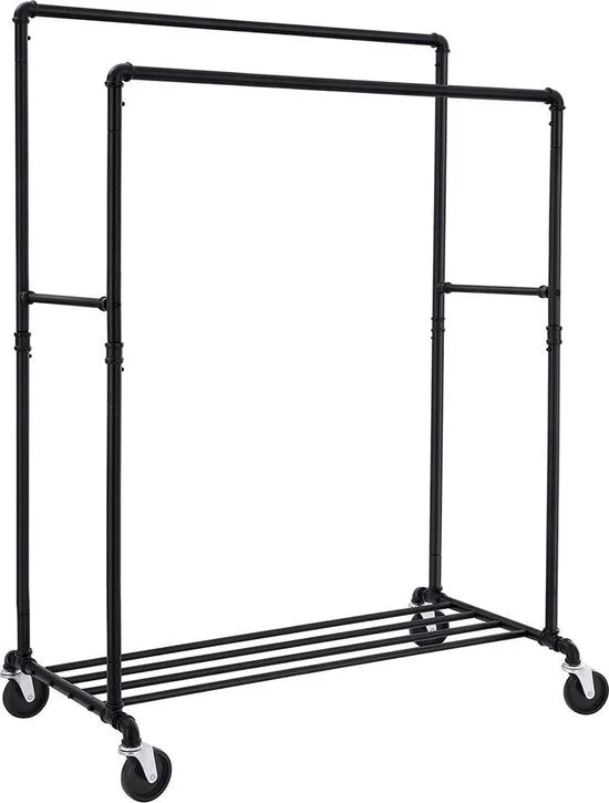 Kledingrek Jorginho - Zwart metaal - Kledingrek op wieltjes - Kledingkast - Garderobe-organizer - Slaapkamer - tot 110 kg