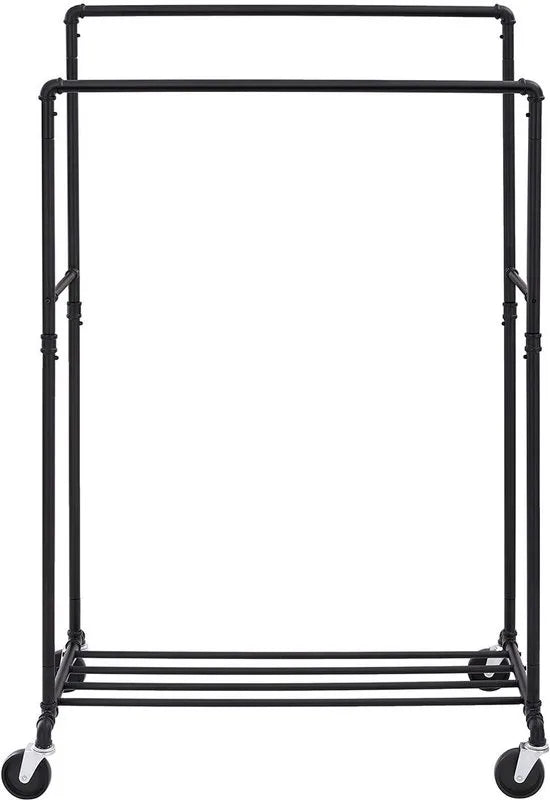 Kledingrek Jorginho - Zwart metaal - Kledingrek op wieltjes - Kledingkast - Garderobe-organizer - Slaapkamer - tot 110 kg