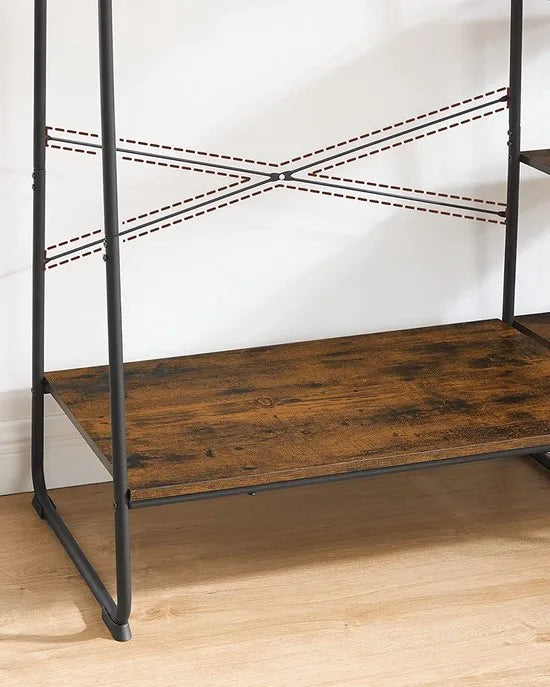 Kledingrek - Kapstok met 5 Niveaus - 45 x 120 x 160 cm - Garderobe met Schoenenrek en Kledingstang - Open Kledingkast met 6 Haken - Industrieel Design - Vintage RGR116B01 – ‎vintabruin + zwart.