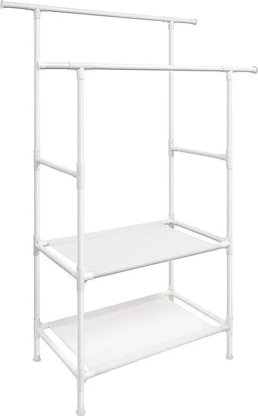 kledingrek, kapstok van metaal, met 2 kledingroedes, 2 planken, belastbaar tot 70 kg, eenvoudige montage, wit HMRDR02WT