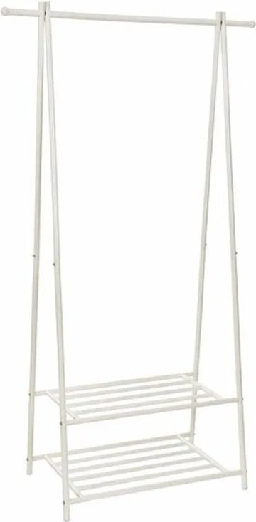 Kledingrek met 2 Planken – Kapstok en Kledingstang – Garderobe van Metaal – Wit