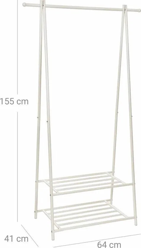 Kledingrek met 2 Planken – Kapstok en Kledingstang – Garderobe van Metaal – Wit