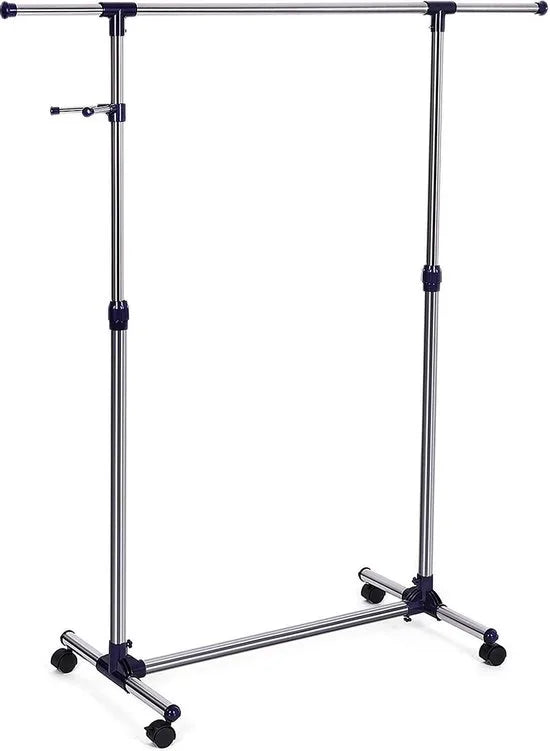 kledingrek uitschuifbaar 97-165 cm met wielen, metaal, blauw, 150 x 44 x 165 cm