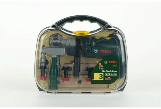 Klein Toys Bosch mini 16-delige speelgoed gereedschapskoffer - boormachine, hamer, zaag, steeksleutel en gereedschap accessoires - incl. licht- en geluidseffecten - groen
