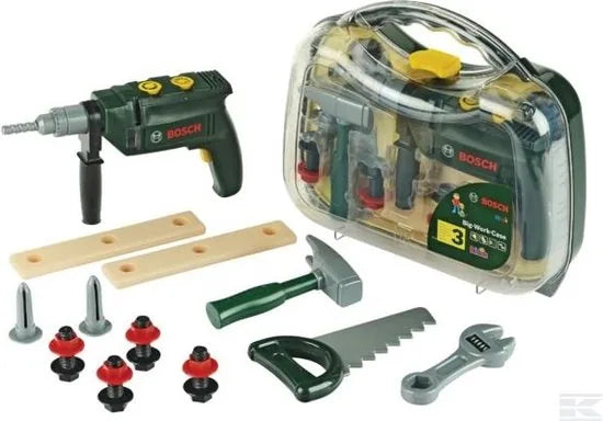 Klein Toys Bosch mini 16-delige speelgoed gereedschapskoffer - boormachine, hamer, zaag, steeksleutel en gereedschap accessoires - incl. licht- en geluidseffecten - groen