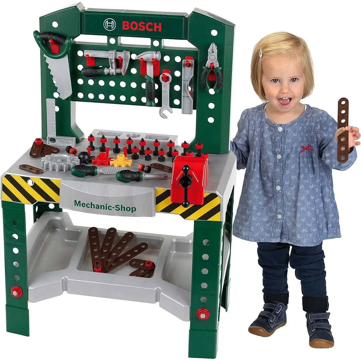 Klein Toys Bosch mini speelgoed werkbank – 77 delig – met veel accessoires - met leerfuncties – donkergroen