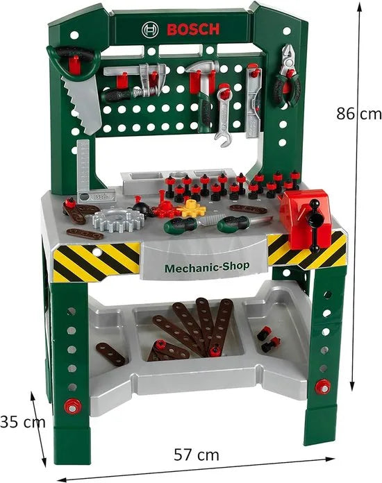 Klein Toys Bosch mini speelgoed werkbank – 77 delig – met veel accessoires - met leerfuncties – donkergroen