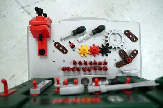 Klein Toys Bosch mini speelgoed werkbank – 77 delig – met veel accessoires - met leerfuncties – donkergroen