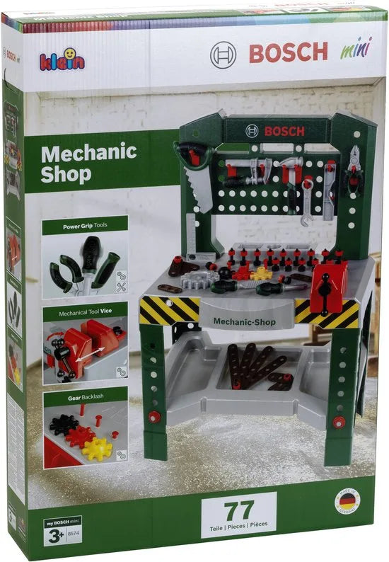 Klein Toys Bosch mini speelgoed werkbank – 77 delig – met veel accessoires - met leerfuncties – donkergroen
