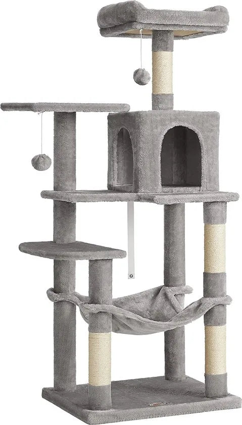 Krabpaal met Hangmat - Hoogwaardige Kwaliteit - Kattenboom - Poezen - Katten - Kattenliefhebbers - 143 CM - Lichtgrijs