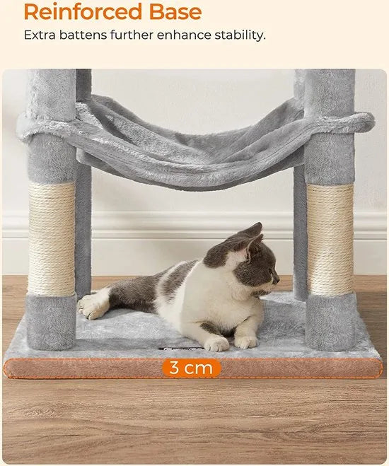 Krabpaal met Hangmat - Hoogwaardige Kwaliteit - Kattenboom - Poezen - Katten - Kattenliefhebbers - 143 CM - Lichtgrijs