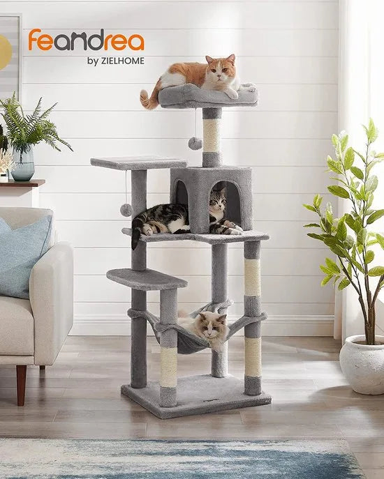 Krabpaal met Hangmat - Hoogwaardige Kwaliteit - Kattenboom - Poezen - Katten - Kattenliefhebbers - 143 CM - Lichtgrijs