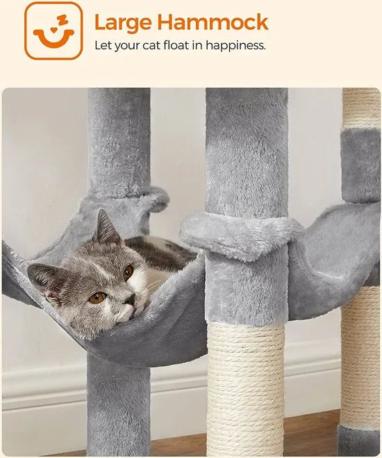 Krabpaal met Hangmat - Hoogwaardige Kwaliteit - Kattenboom - Poezen - Katten - Kattenliefhebbers - 143 CM - Lichtgrijs