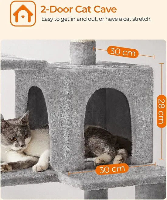 Krabpaal met Hangmat - Hoogwaardige Kwaliteit - Kattenboom - Poezen - Katten - Kattenliefhebbers - 143 CM - Lichtgrijs