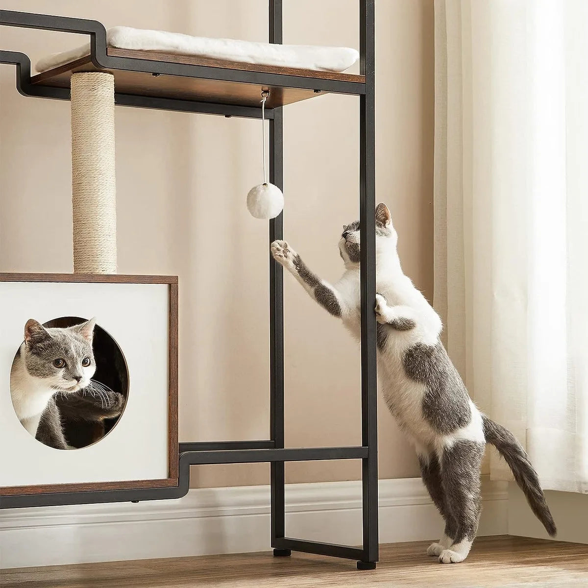Krabpaal voor katten - Kattenkrabpaal - Kattenpaal - Kattenmeubel - 12.8 kg - MDF - Staal - Bruin - Zwart - 74 x 34 x 114 cm